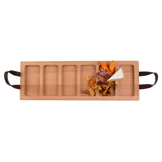 Puur Hout | Beuken Streetfoodtray handgreep leer - 59 cm 6-vaks