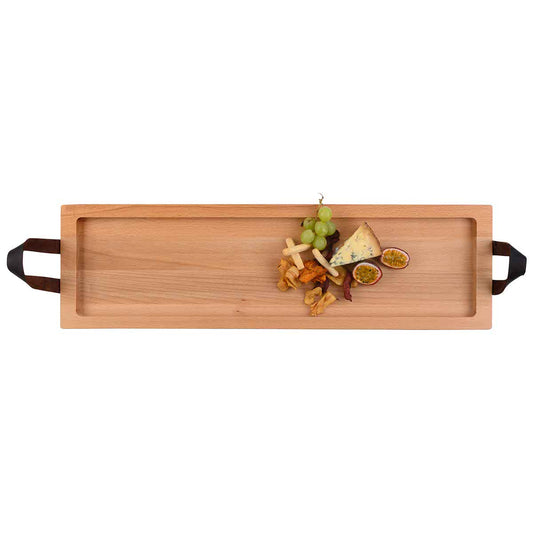 Puur Hout | Beuken Serveertray 1-vaks handgreep leer - 59 cm