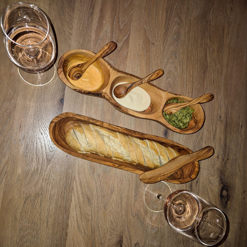 Olijfhouten brood en dip set