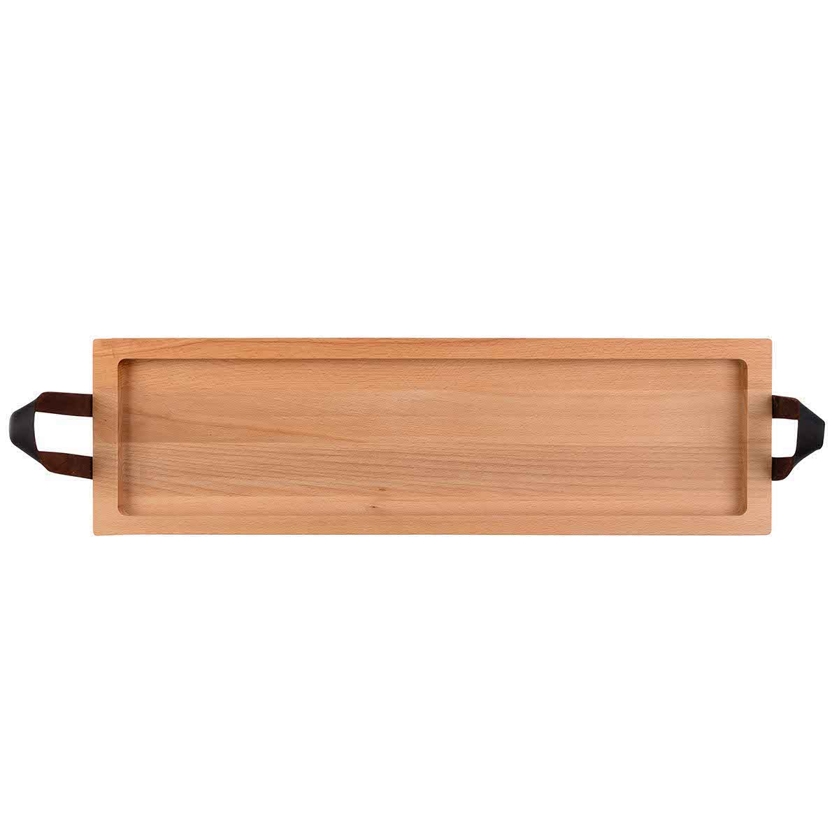 Puur Hout | Beuken Serveertray 1-vaks handgreep leer - 69 cm