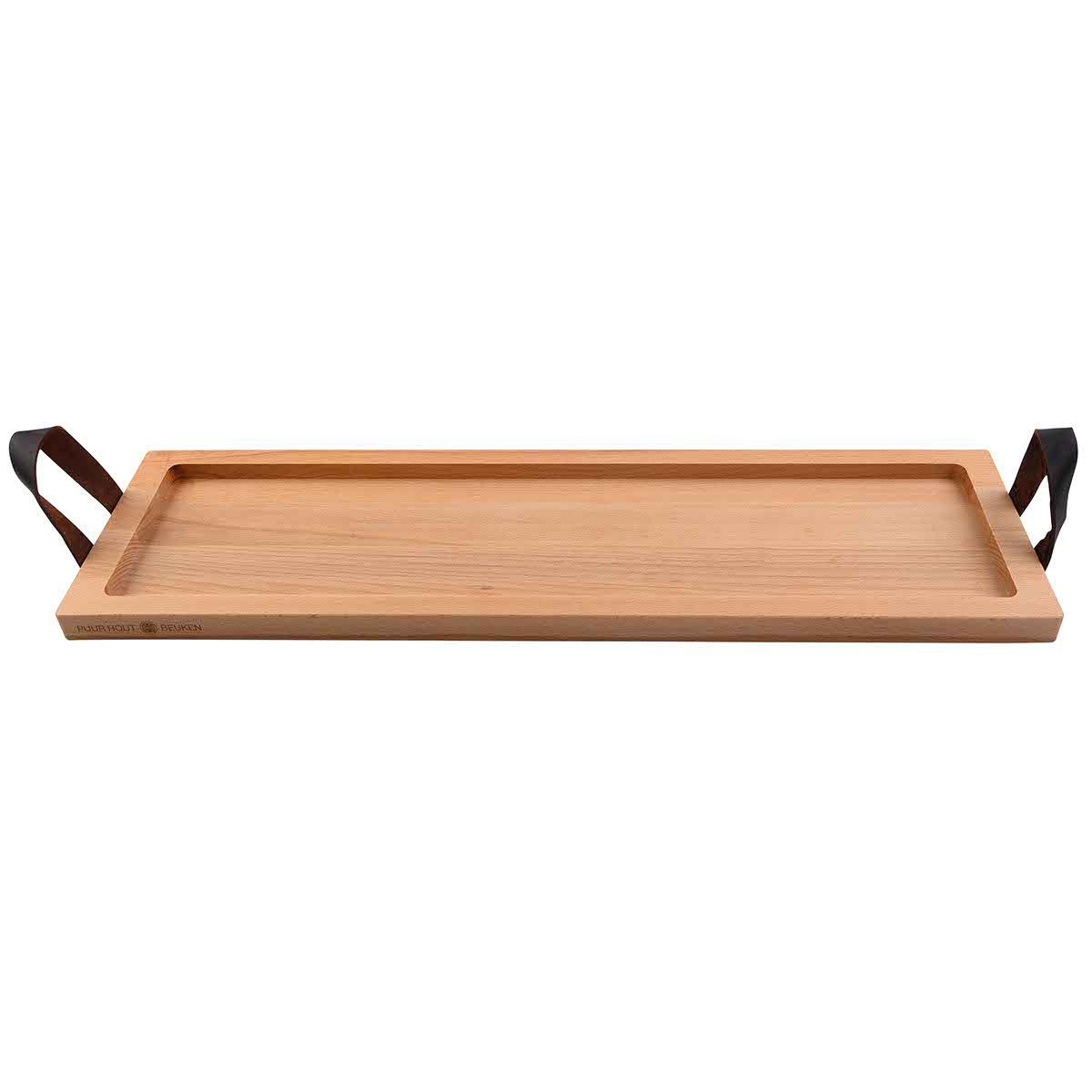 Puur Hout | Beuken Serveertray 1-vaks handgreep leer - 69 cm