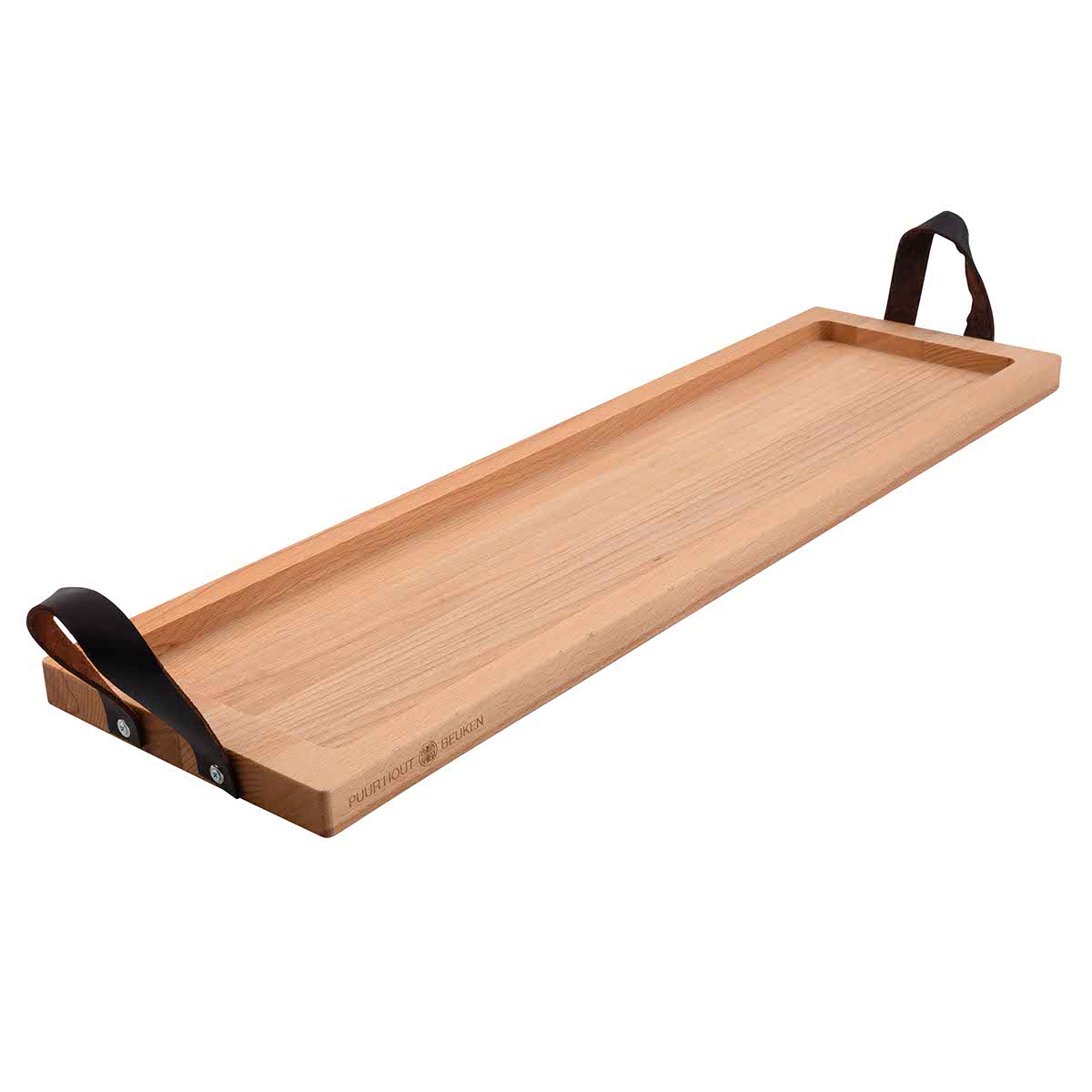 Puur Hout | Beuken Serveertray 1-vaks handgreep leer - 69 cm