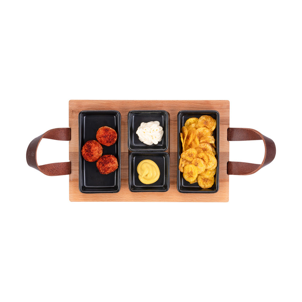 Borreltray 3-vaks met schaaltjes zwart - 30cm