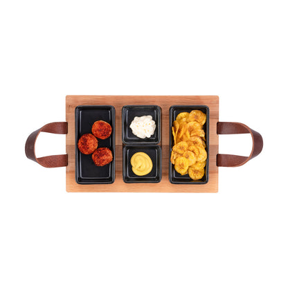 Borreltray 3-vaks met schaaltjes zwart - 30cm