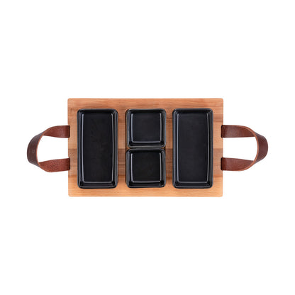 Borreltray 3-vaks met schaaltjes zwart - 30cm